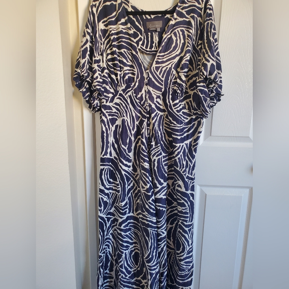 Anthropolgie Navy Blue White Zebra Pattern Plus Size Womens Dress - Picture 3 of 16